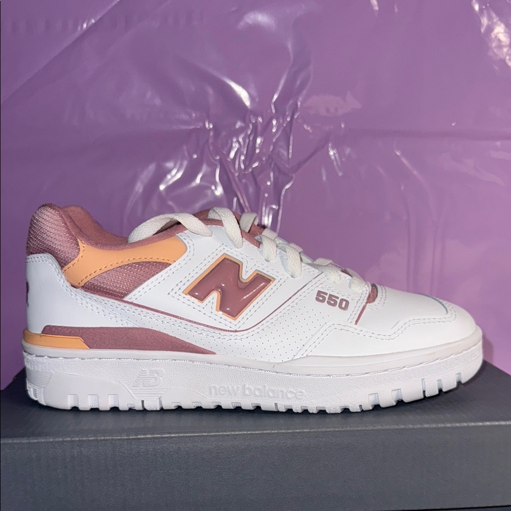 New Balance 550 White Pink Peach Accent Sneakers